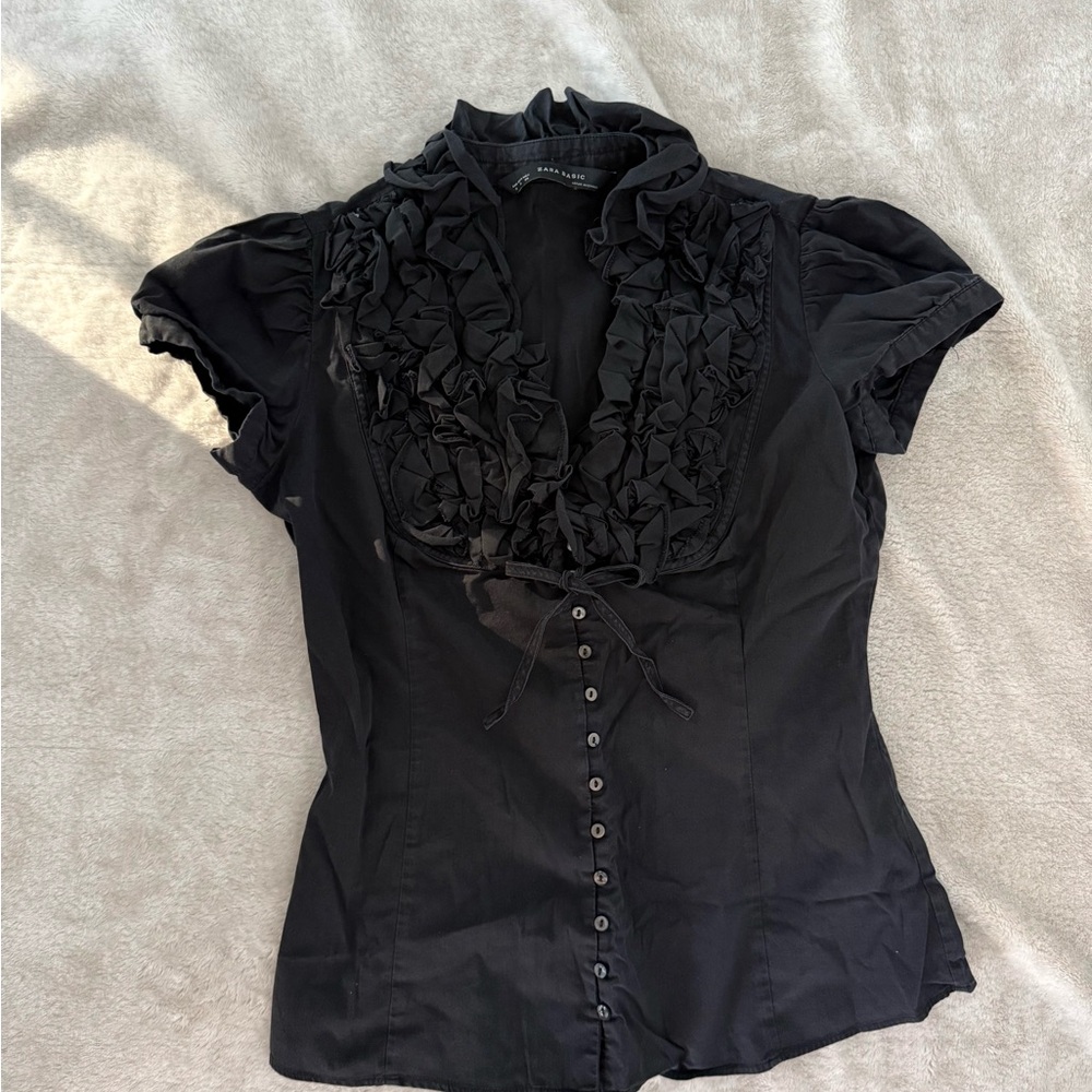 Zara Black Ruffled Women's Top